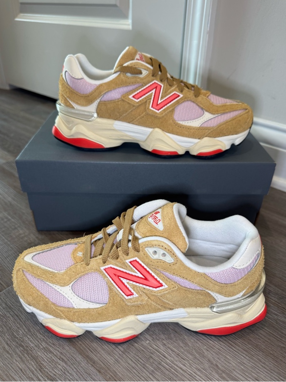New Balance 9060 Beige Pink Athletic Sneakers